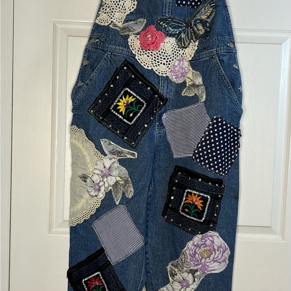Faded Glory Floral Patchwork Denim Jumpsuit - Picture 17 of 17